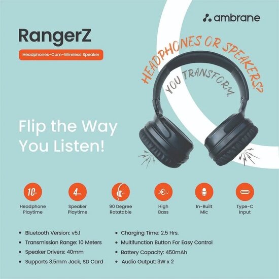 Ambrane Headphone RangerZ Black - papeeno